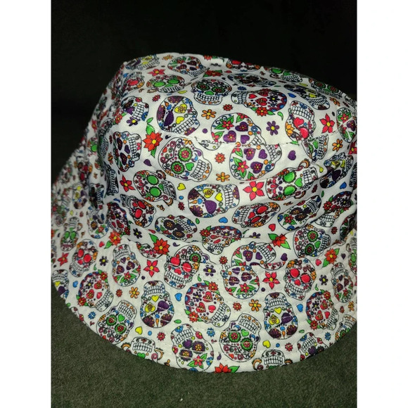 Women's Bucket Hat Skull Print Halloween Reversible Fisherman Cap  (AH) - Picture 2 of 4